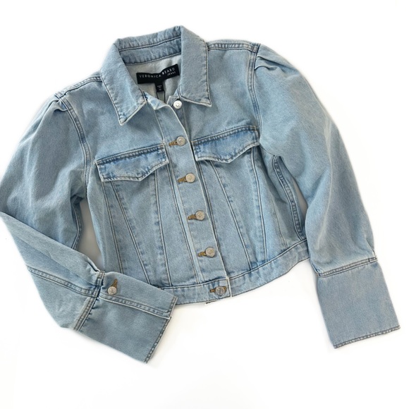 Veronica Beard Jackets & Blazers - Veronica Beard Denim Jacket Womens XS Blue Puff Sleeve Trucker Cropped New